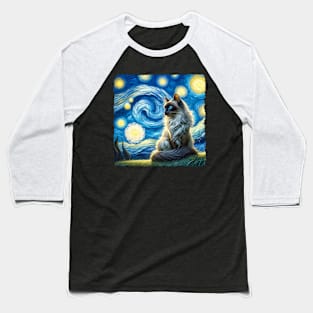 Balinese Starry Night Inspired - Artistic Cat Baseball T-Shirt